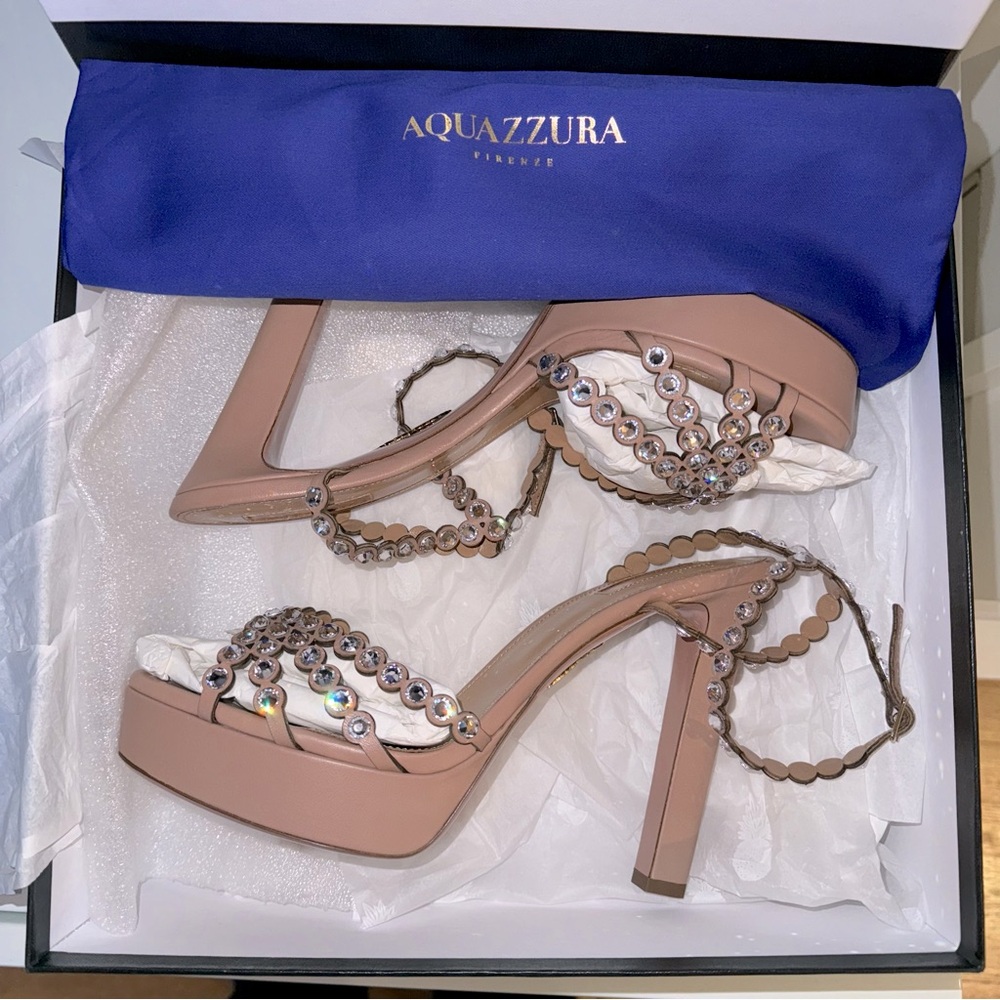 Aquazzura Tequila Plateau 120 Embellished Leather Sandals - Picture 2 of 12